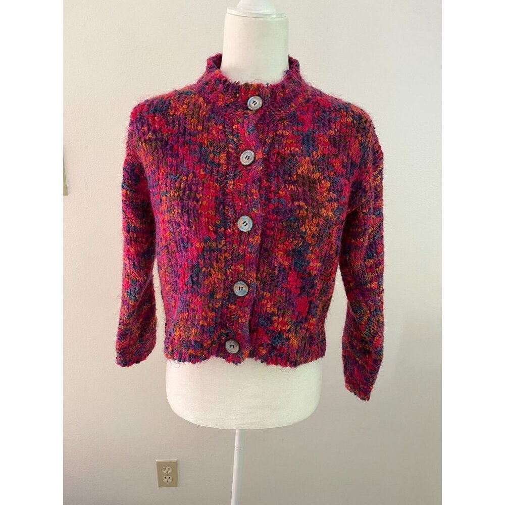 EUC Vintage Croquet Club Colorful Wool Mohair Button-Up Cardigan Sweater